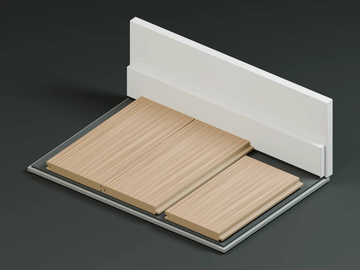 Model 3D — połączenie paneli i listwy